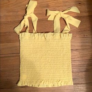 Yellow frill smocked crop top